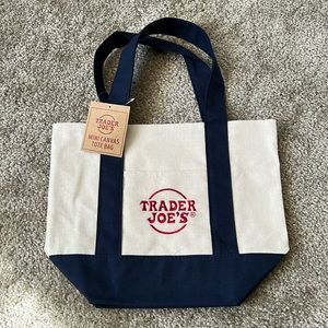 NWT Blue Trader Joe’s mini canvas tote bag